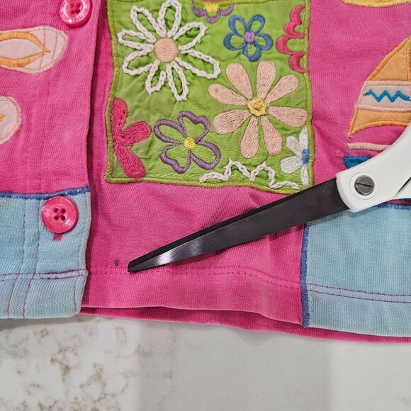 Michael Simon Embroidered Patchwork Cardigan Small Pink Flaws - Picture 11 of 13